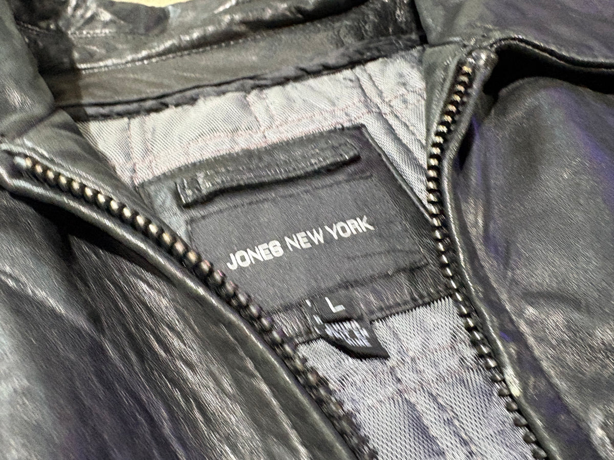 Jones New York 100% Leather Jacket - Black Size Large
