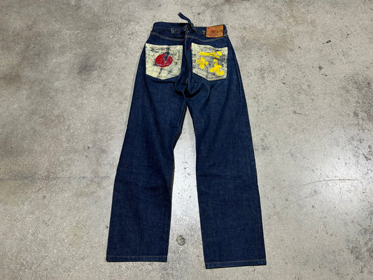 Evisu Selvedge Buckle Back Jeans - Navy Size 28x35
