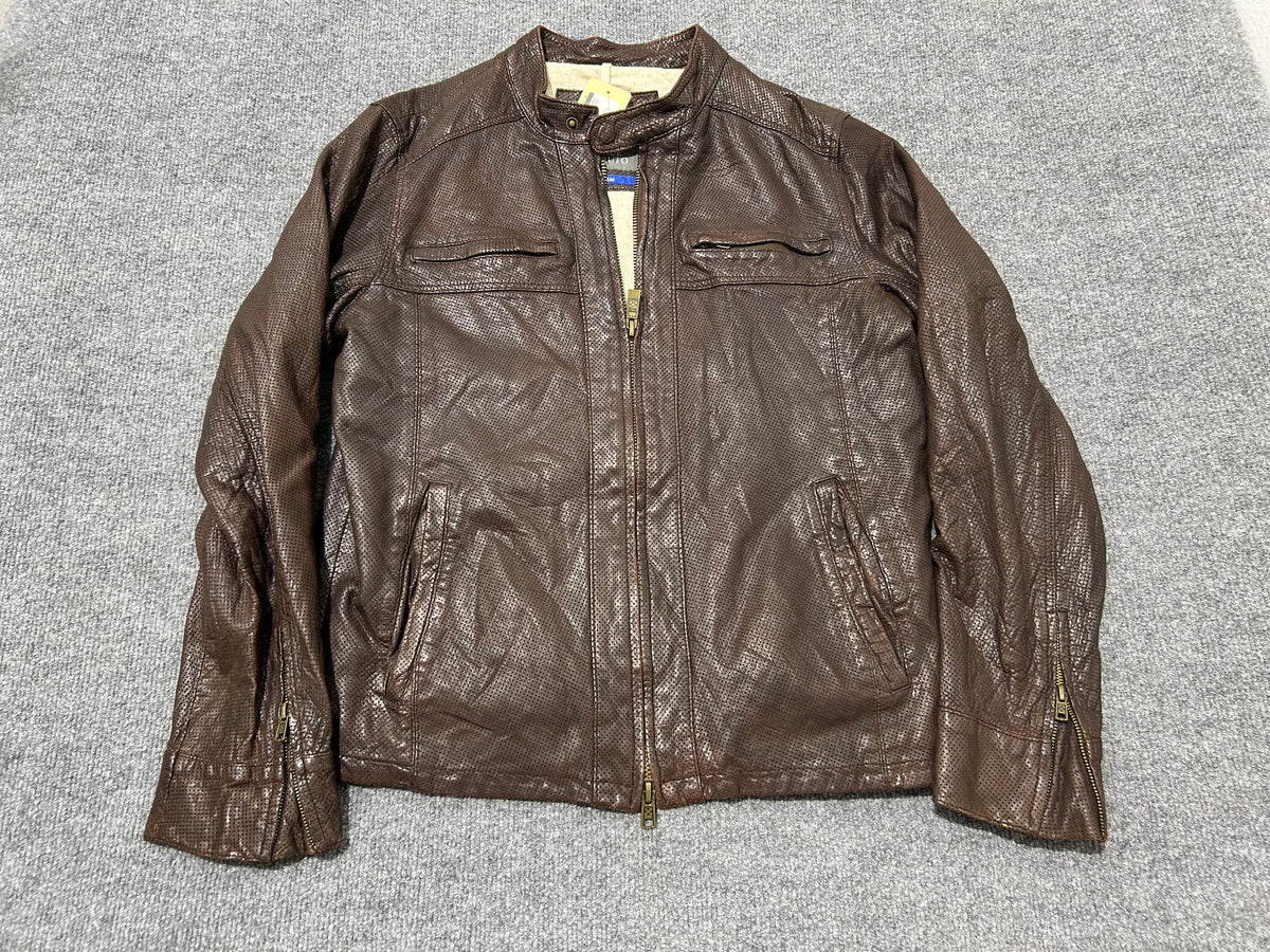 Vince Camuto Perforated Leather Jacket - Brown Size Medium
