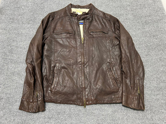Vince Camuto Perforated Leather Jacket - Brown Size Medium