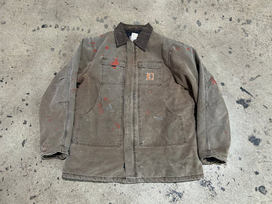Paint Splattered Carhartt Chore Work Jacket - Brown Size XL