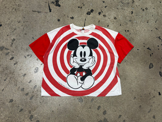 Womens Mickey Mouse Spiral Cropped Tee - Red/White Size Large