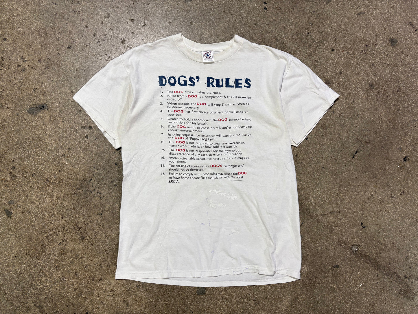 Dogs Rule List Tee - White size Large