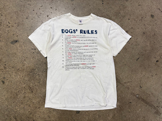 Dogs Rule List Tee - White size Large