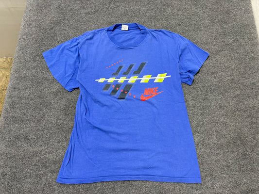 90s Nike Abstract Logo Tee - Blue Size XL