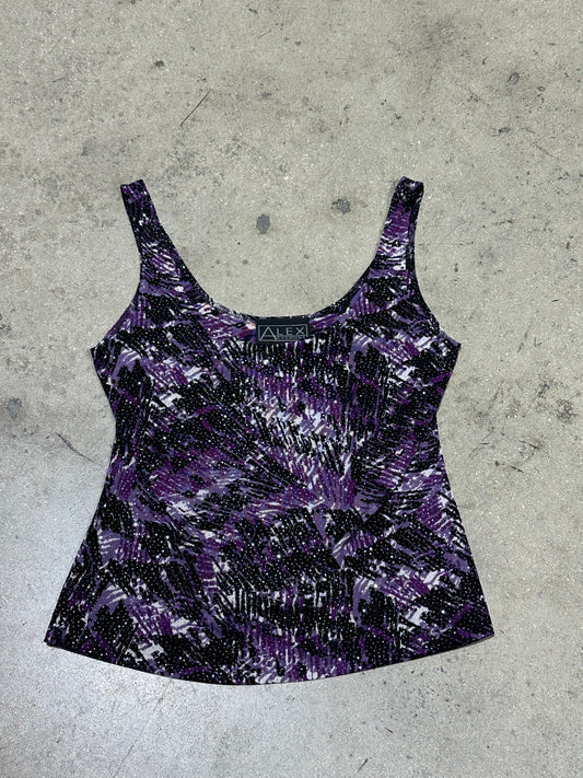 Women's Rhinestone Top - Purple/Multi Size Medium