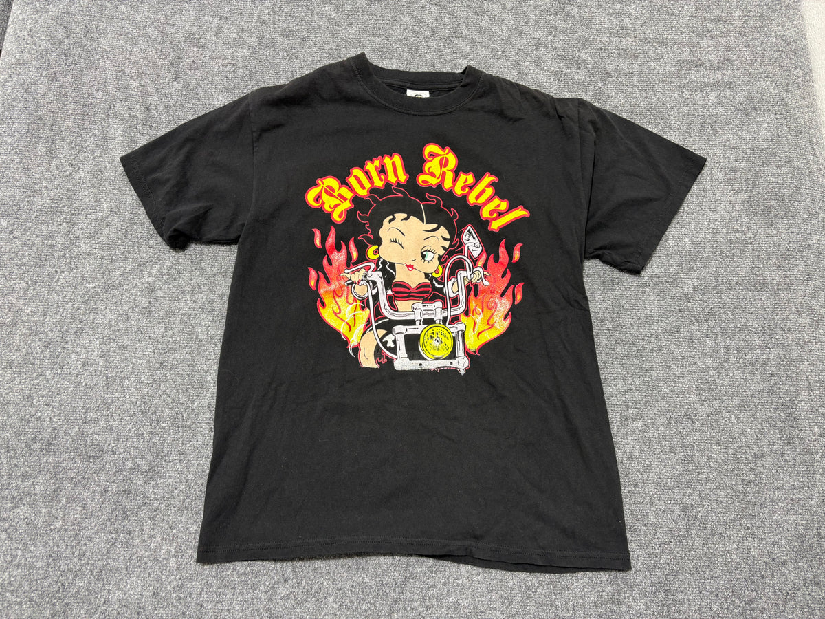 Betty Boop Born Rebel Biker Tee - Black Size Large