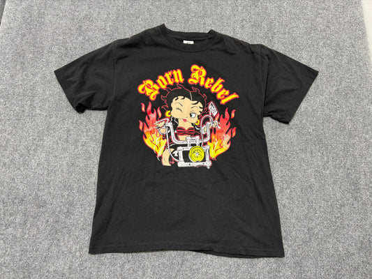 Betty Boop Born Rebel Biker Tee - Black Size Large