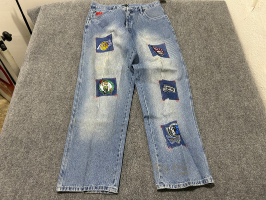 UNK NBA Team Patchwork Denim Jeans - Blue Size 36s Jeans - Black Size 36