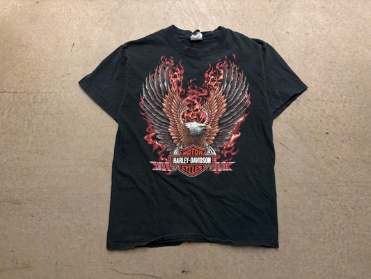 2011 Harley Davidson Flaming Eagle Tee - Black Size Medium