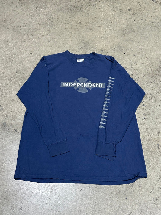 Distressed/Thrashed Independent Trucks L/S Tee - Navy Size XL