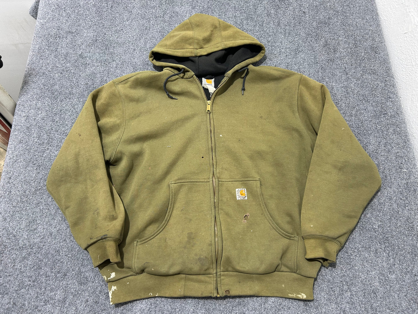 Faded Carhartt Zip Up Hoodie - Olive Size XL