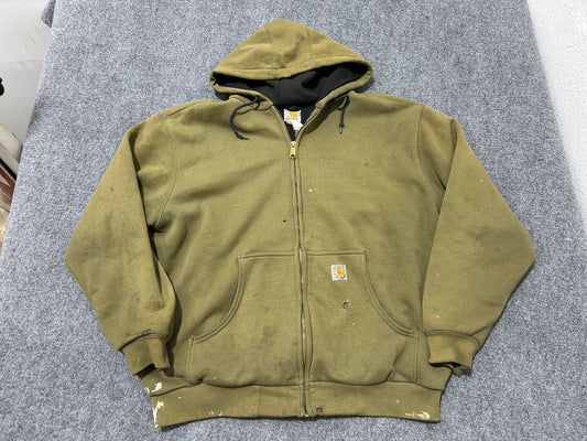 Faded Carhartt Zip Up Hoodie - Olive Size XL