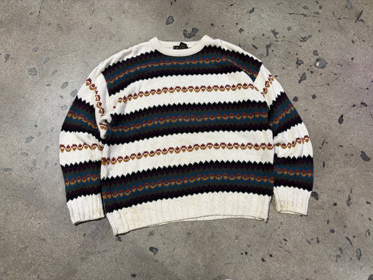 Eddie Bauer Striped Knit Sweater - Cream/Green Size XL