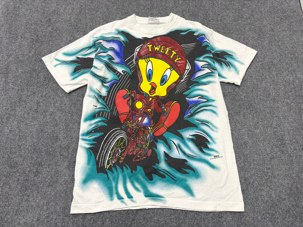 1995 Tweety Bird Wild Thing AOP Tee - White Size Large