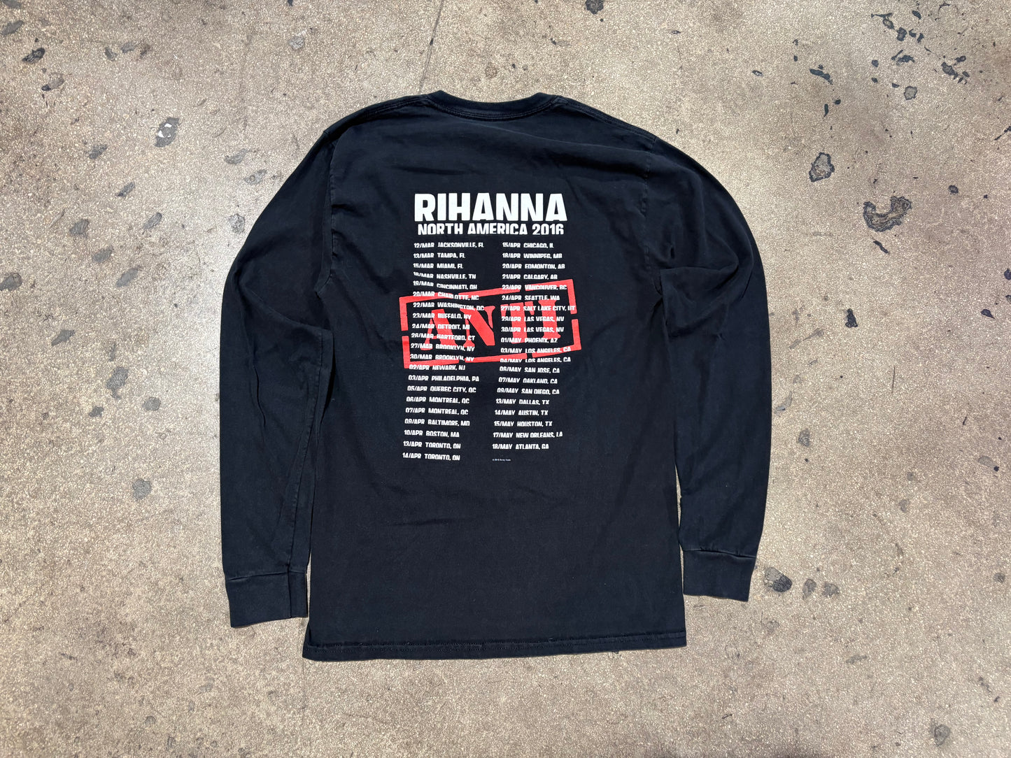 2016 Rihanna Anti Tour Long Sleeve Tee - Black Size Medium