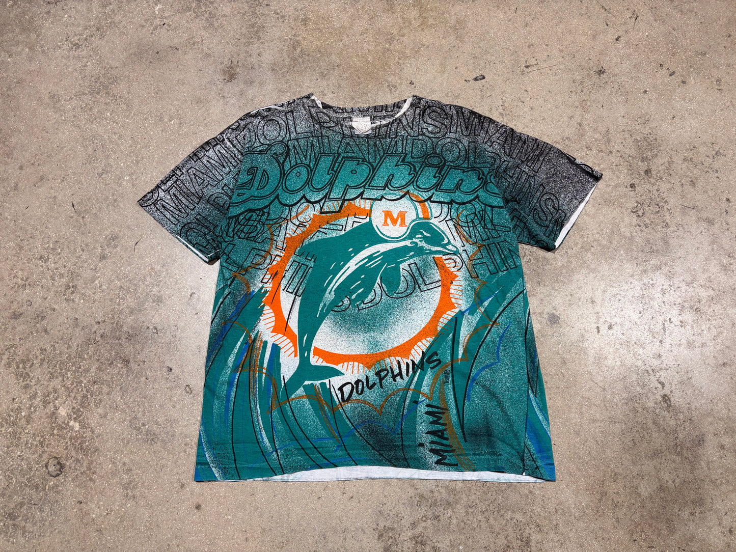 Miami Dolphins Magic Johnson AOP Tee - Teal/Black Size Large