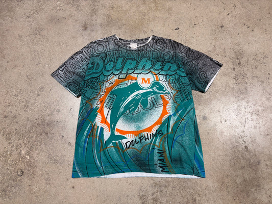 Miami Dolphins Magic Johnson AOP Tee - Teal/Black Size Large