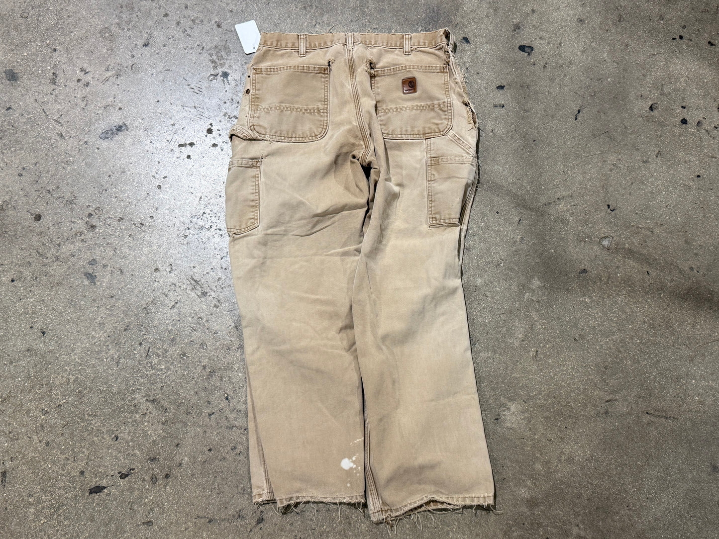 Distressed Carhartt Carpenter Pants - Faded Khaki Size 32x30