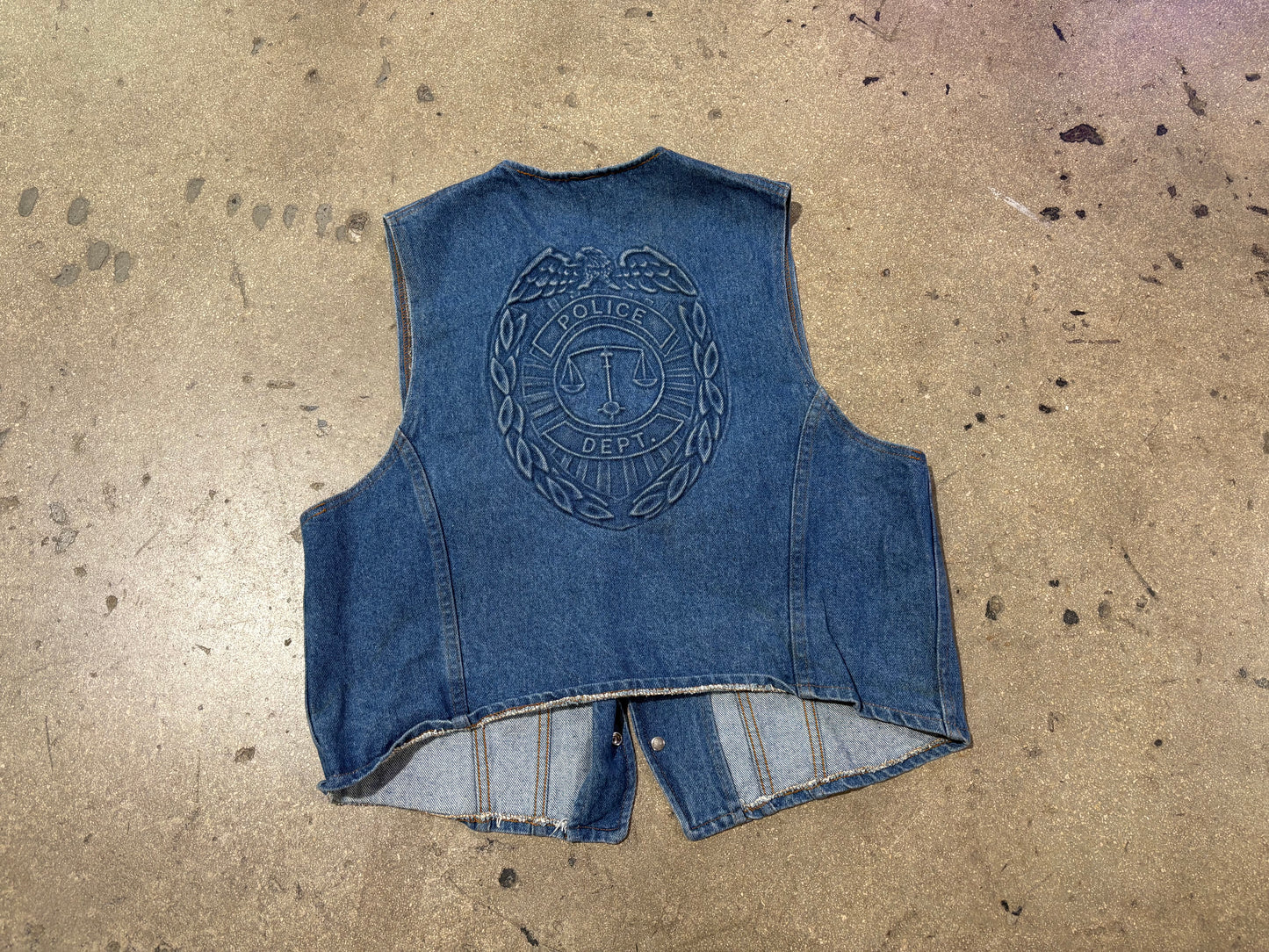 80s Police Department Denim Vest - Blue Size Large