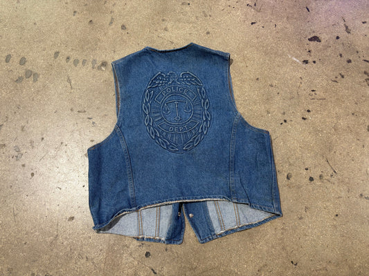 80s Police Department Denim Vest - Blue Size Large