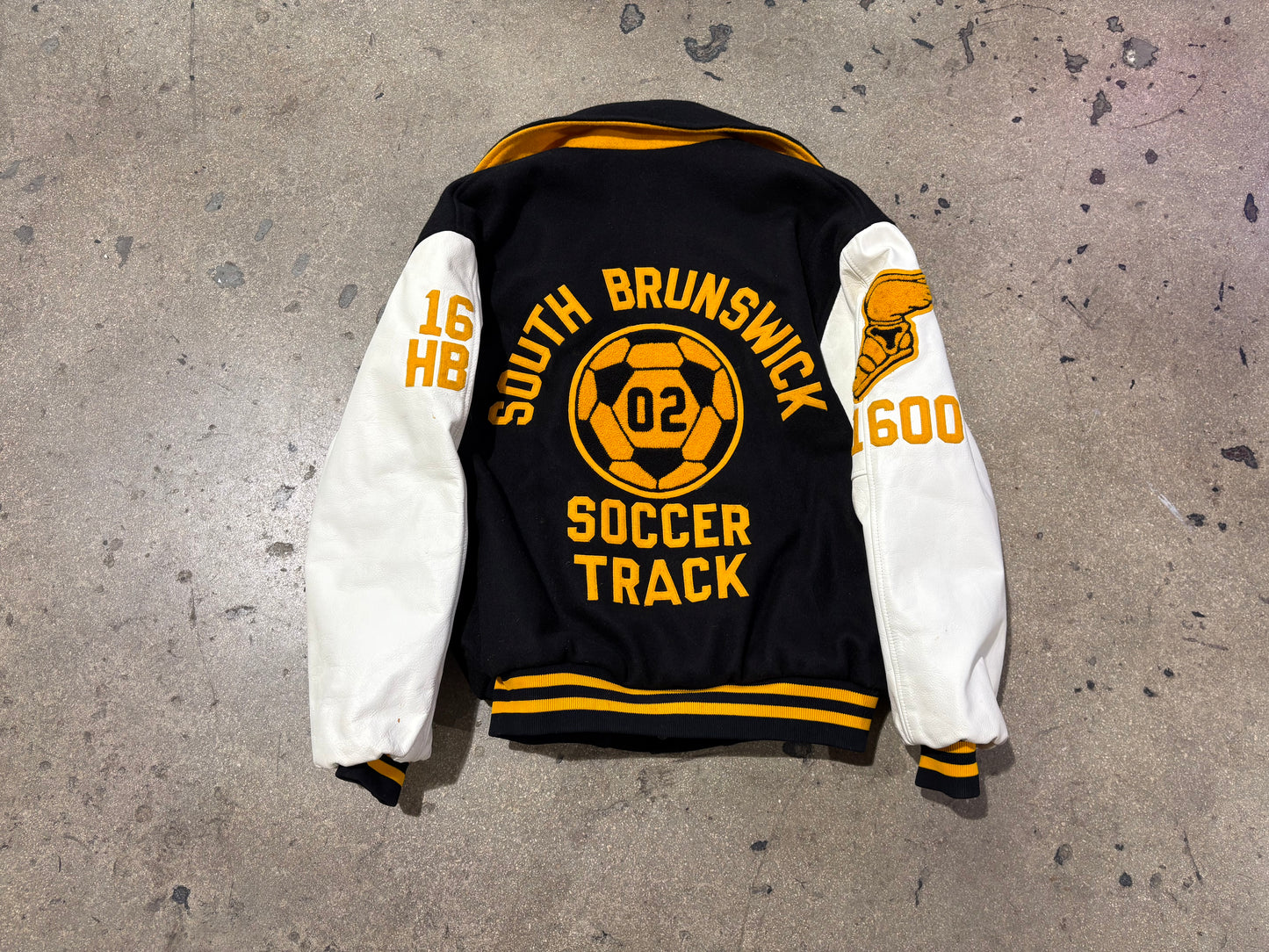 2002 South Brunswick Varsity Letterman Jacket - Black / Yellow Size Medium
