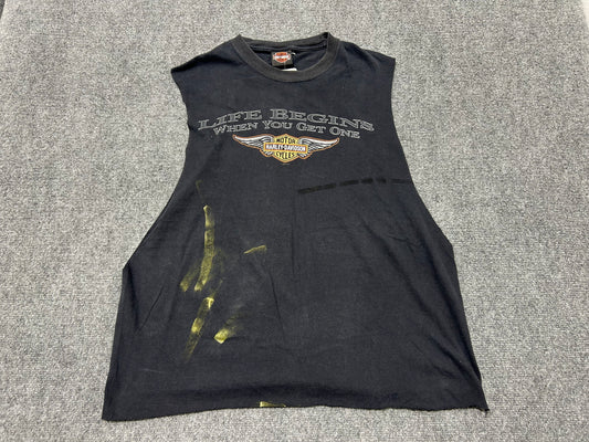 2009 Harley Davidson Life Begins  Cutoff Tee - Black Size XL