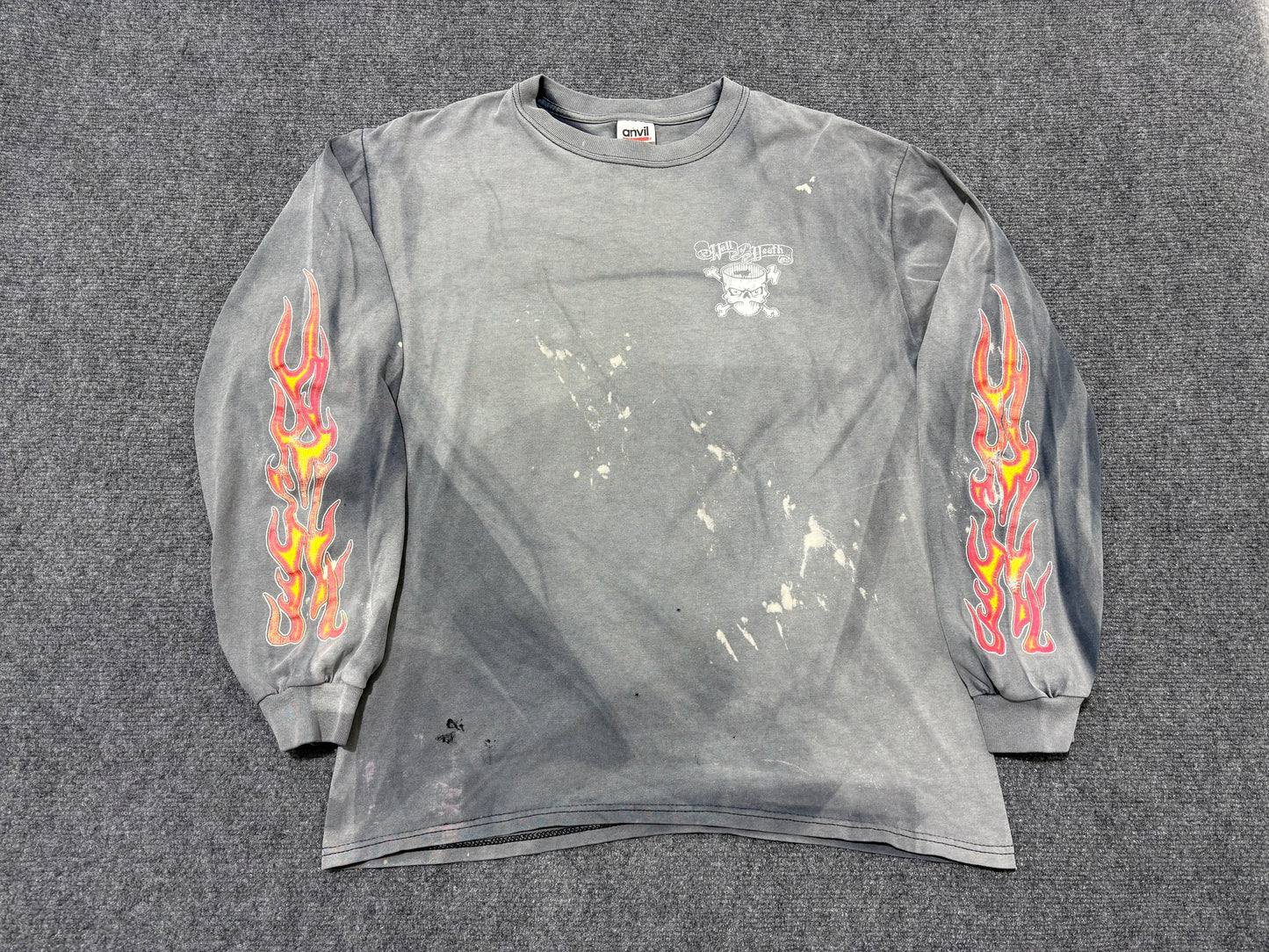 Faded Out Wall Of Death Flames Long Sleeve Tee - Faded Black Size Medium