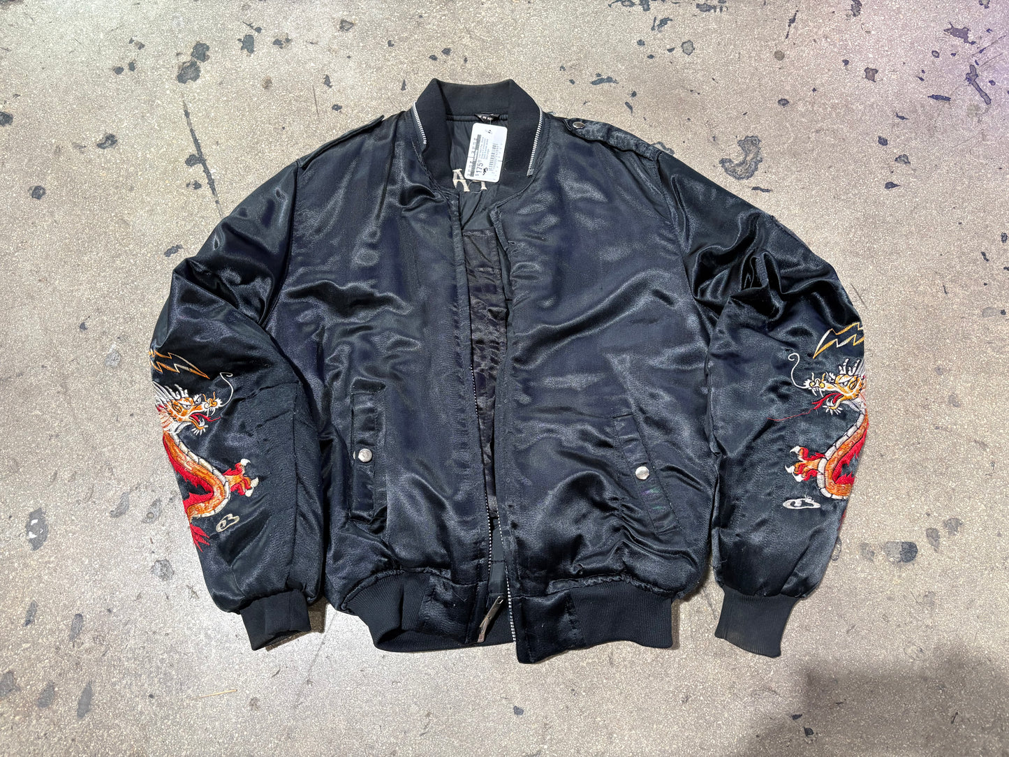1987 West Pac, Korea Dragon Embroidered Satin Bomber Jacket Size Large