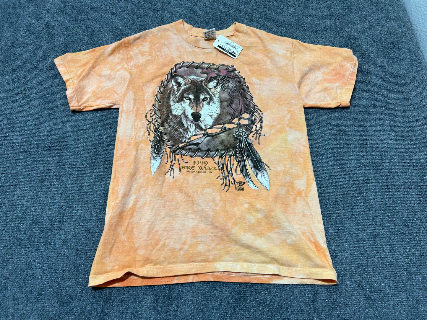 1999 Bike Week Wolf Catcher Tee - Orange Size Medium