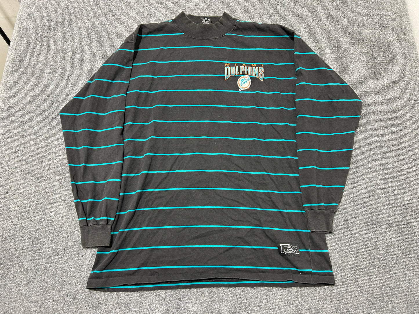Miami Dolphins Mockneck Stripped Long Sleeve Shirt - Black/Teal Size Large