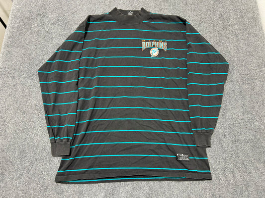 Miami Dolphins Mockneck Stripped Long Sleeve Shirt - Black/Teal Size Large