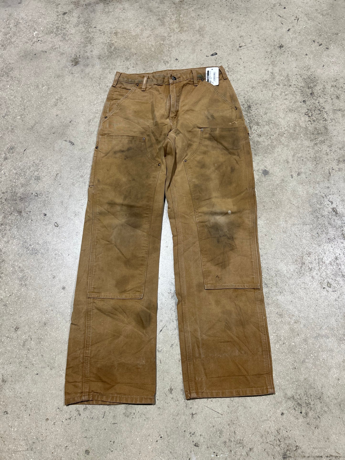 Thrashed Carhartt Double Knee Pants - Brown Size 30x32