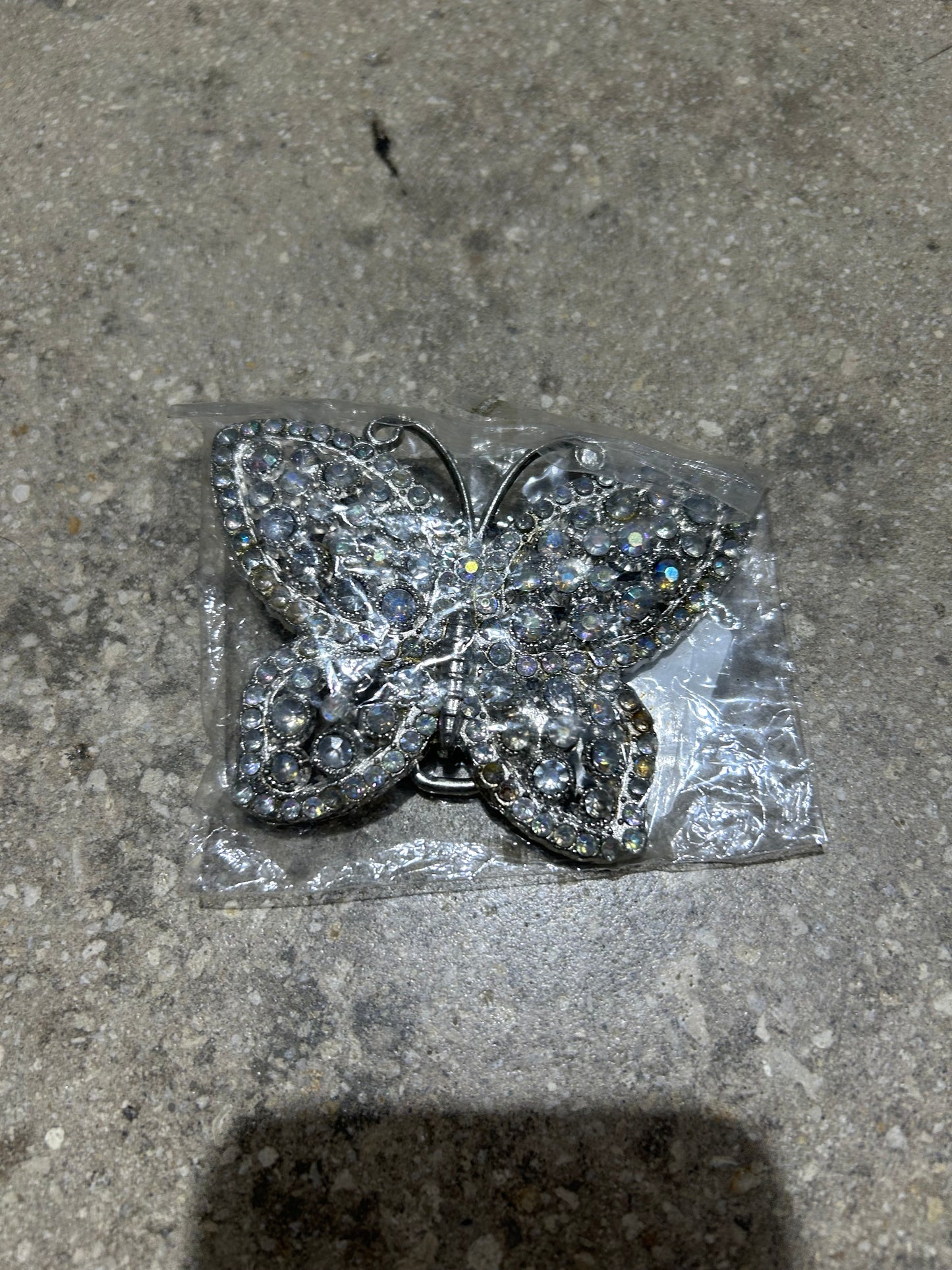 Rhinestone Butterfly Belt Buckle - Silver