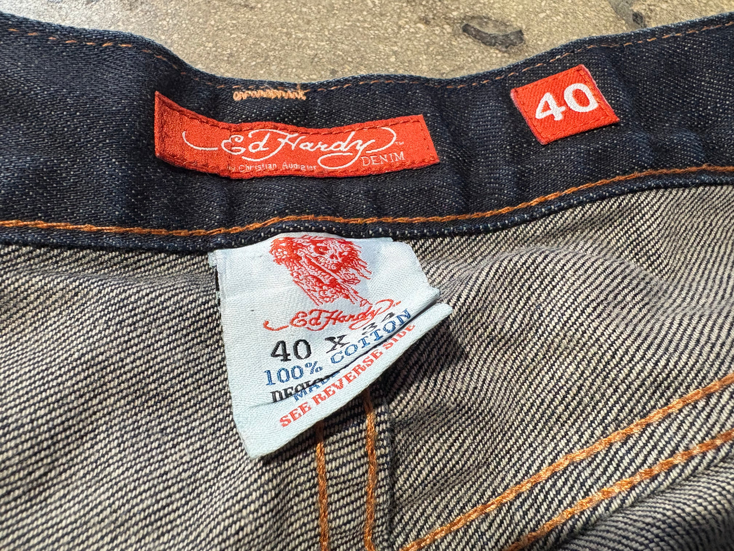 Ed Hardy Embroidered Skull & Eagle Denim Jeans - Dark Blue Size 40 x 34