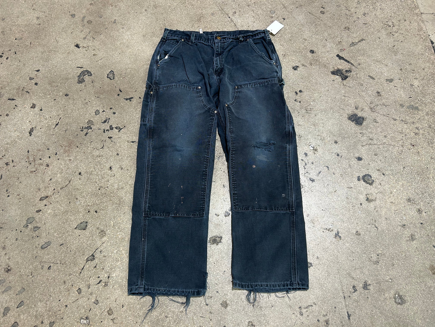 Distressed Carhartt Double Knee Carpenter Pants - Faded Black Size 36x30