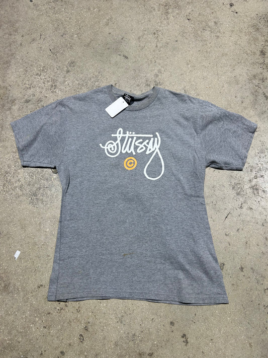 Stussy Cursive Font Tee - Grey Size Medium