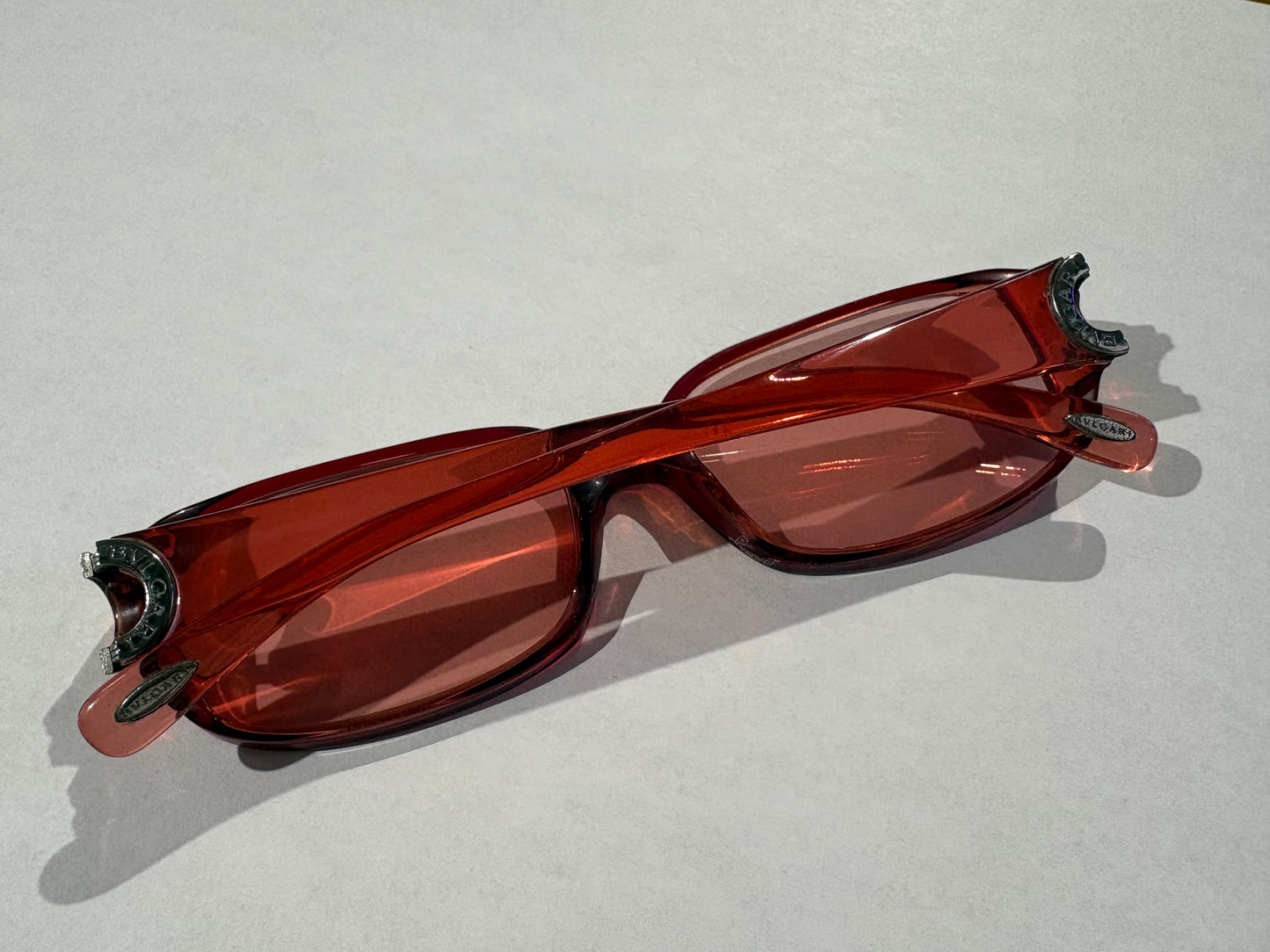 Bulgari Translucent Oval Frame Glasses - Red