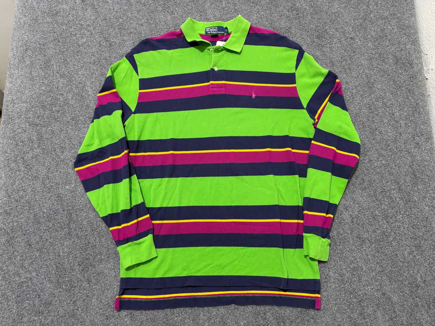 Polo Ralph Lauren Long Sleeve Stripped Polo - Green/Navy/Purple size Large