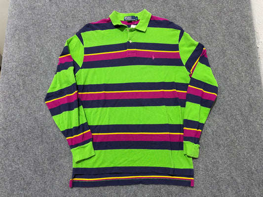 Polo Ralph Lauren Long Sleeve Stripped Polo - Green/Navy/Purple size Large