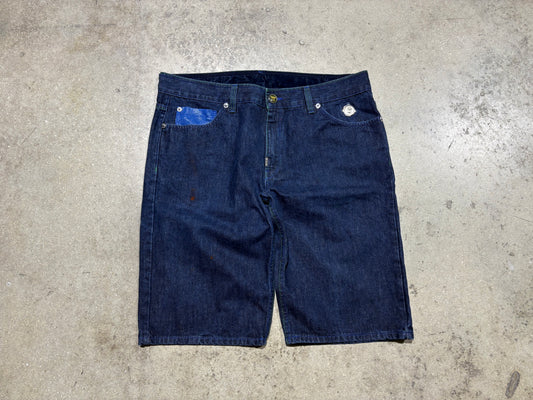 Crown Holder Embroidered Denim Shorts - Dark Blue Size 40