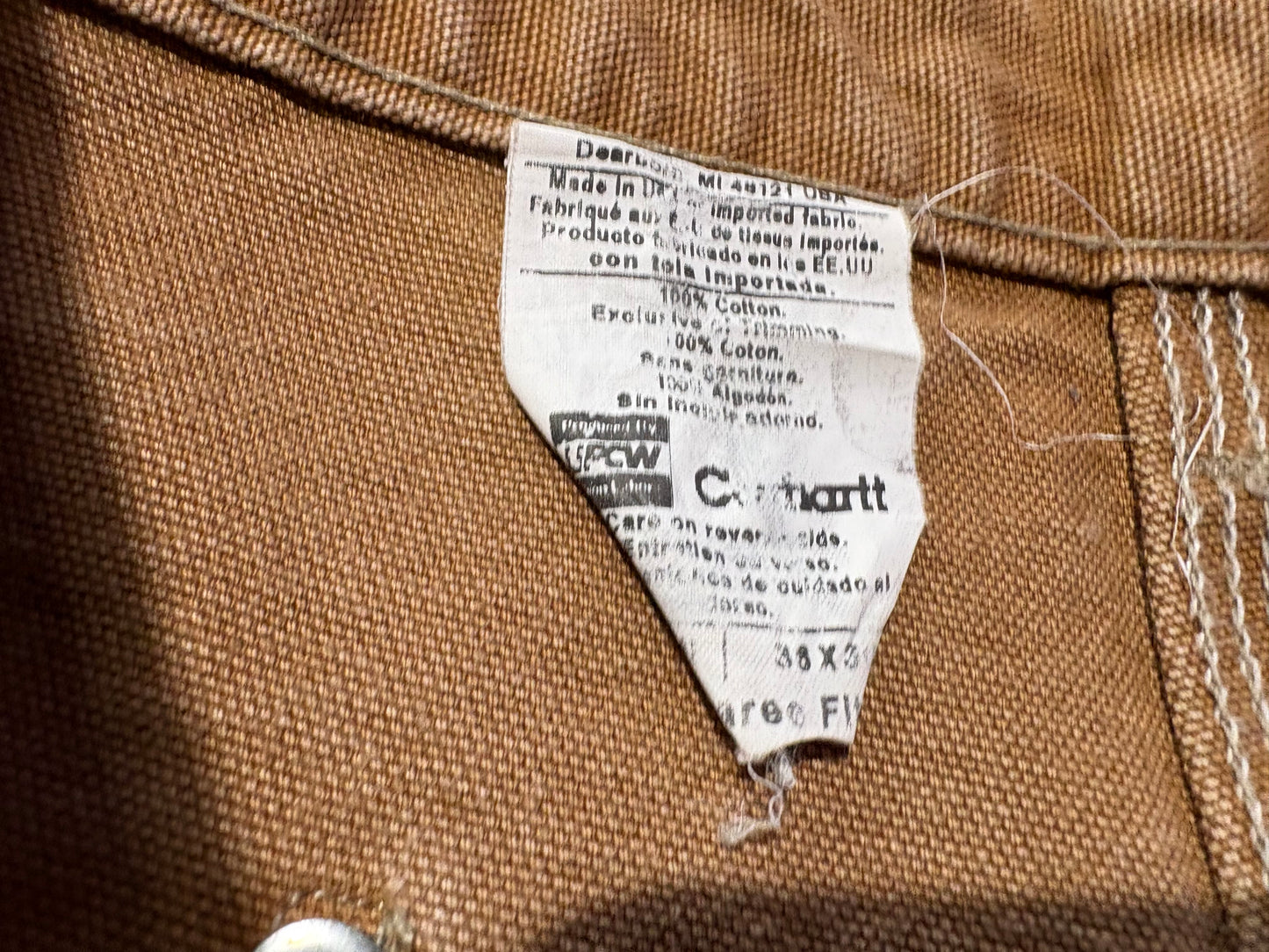 Distressed/ Thrashed Carhartt Double Knee Pants - Khaki Size 34 x 29