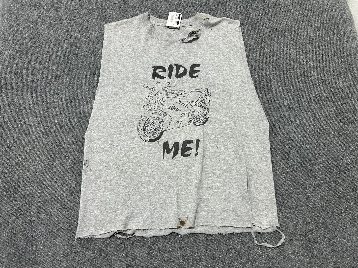 Cutoff Sleeveless 2002 Ride Me Bike Tee - Gray Size Large