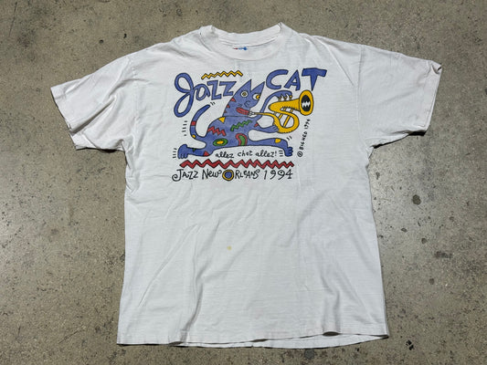 1994 New Orleans Jazz Cat Tee - White Size XL