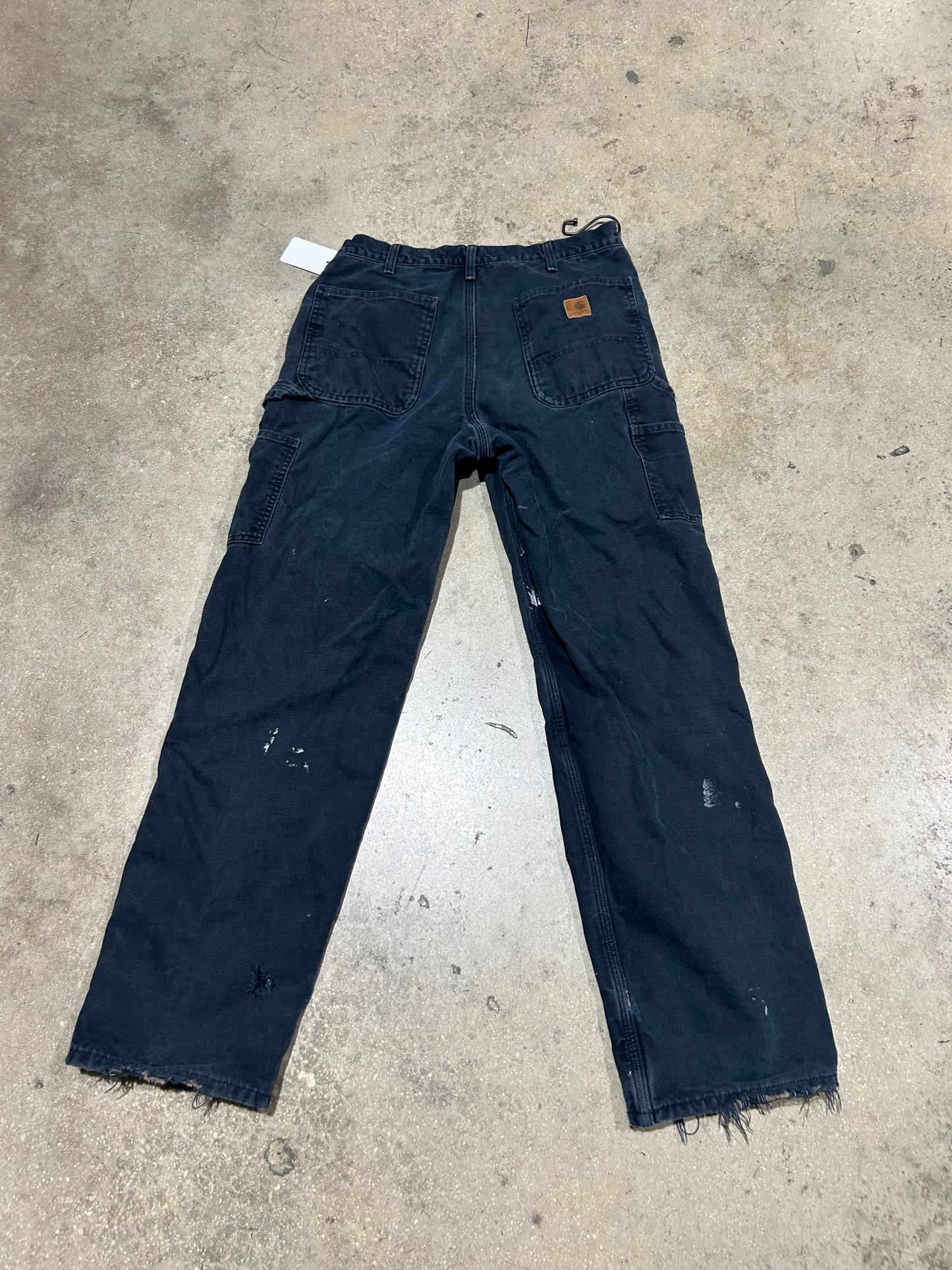 Distressed Carhartt Plaid Liner Carpenter Pants - Black Size 32x32