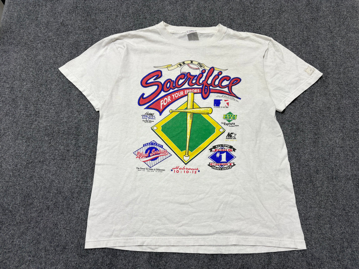 1993 His Sacrifice Baseball Jesus Tee - White Size Large