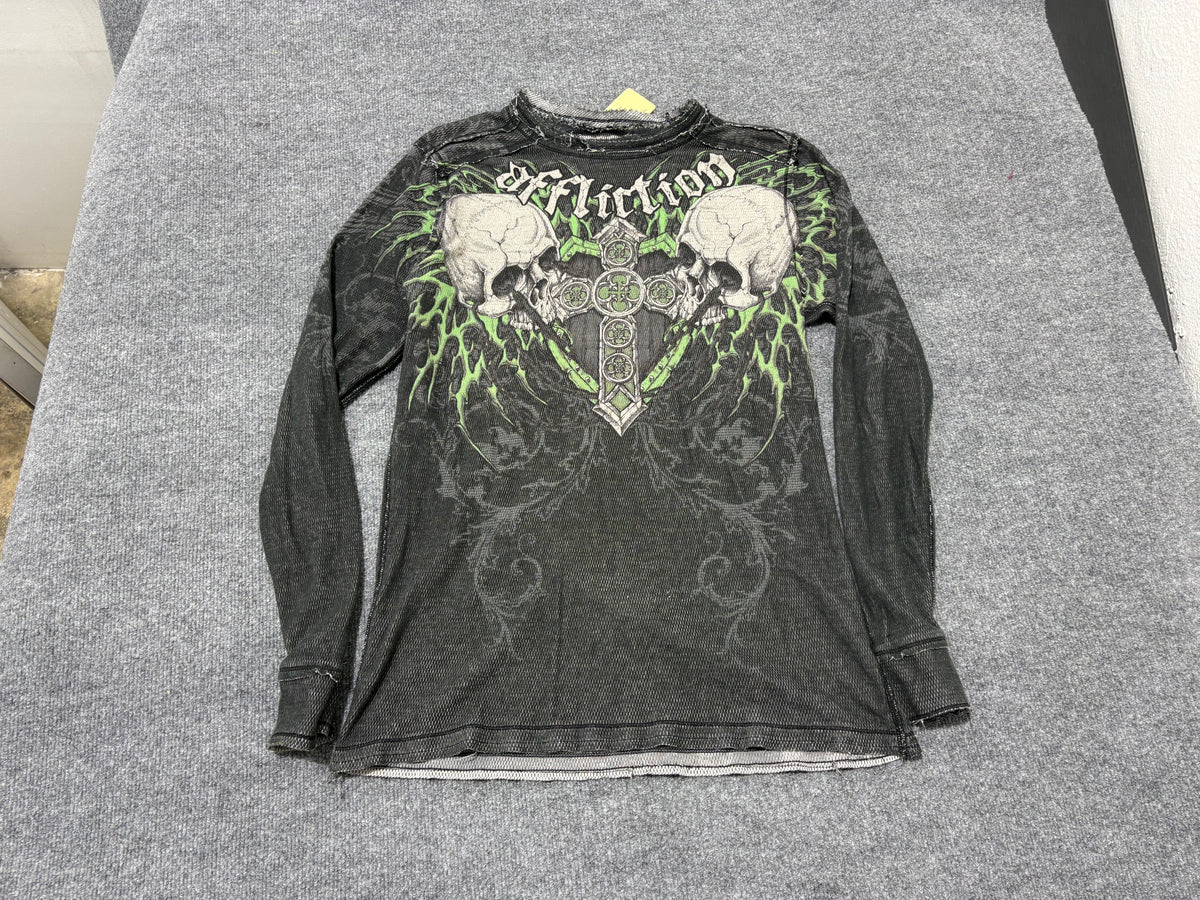 Affliction Reversible Thermal Long Sleeve - Grey Size Large