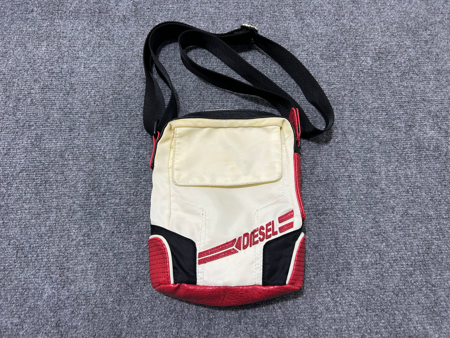 Diesel Leather Panel Moto Side Bag - White/Red/Black