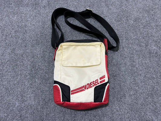 Diesel Leather Panel Moto Side Bag - White/Red/Black
