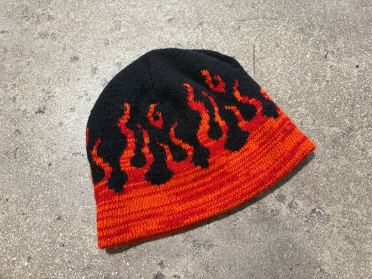 Y2K Flame Beanie - Black/Orange